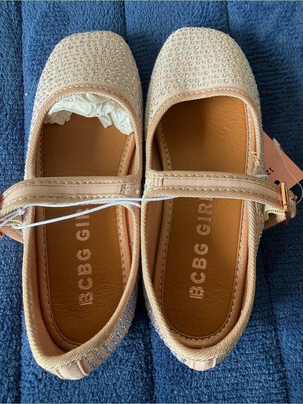 BCBG Girls Blush Rhinestone Mary Jane Flats Shoes Size 12M New